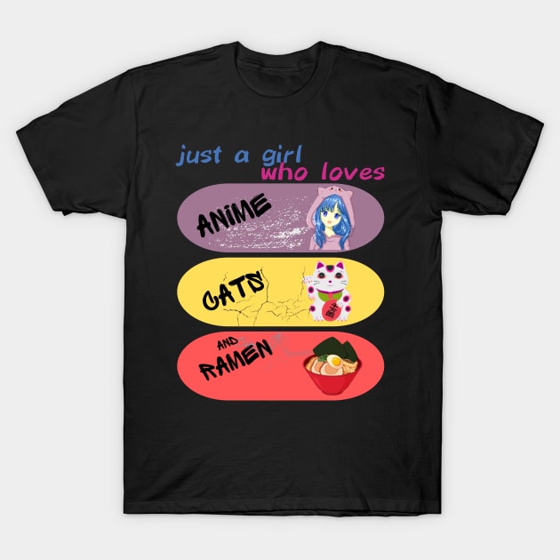 anime girl character, cats and ramen T-Shirt by Love My..